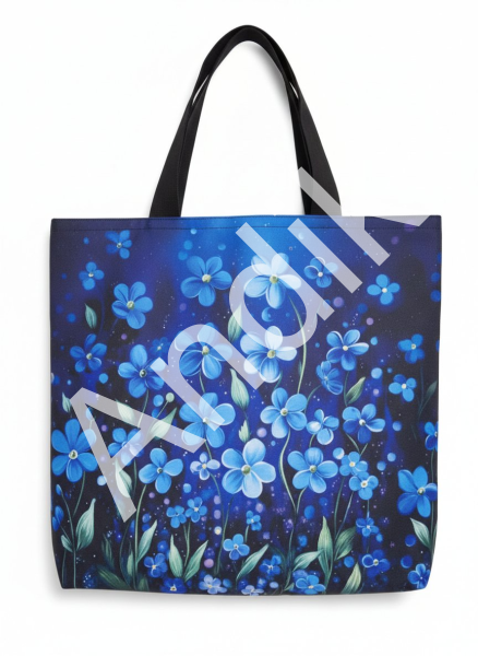 Menší nákupní taška pře rameno - modré kvítky (1)