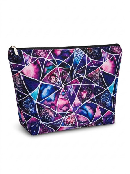 Velká nepromokavá kosmetická taška „Fialová geometrie“ – geodetický design (1)