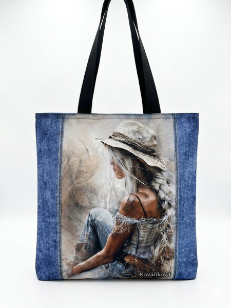 Designová nákupní taška „Cowgirl v denimu“ (1)