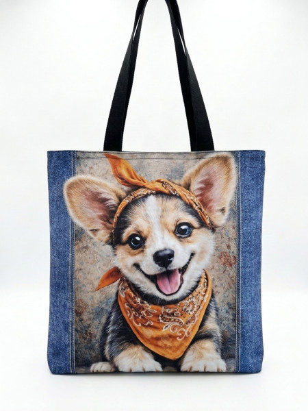 Designová nákupní taška „Vysmátý Corgi v šátku“ (1)