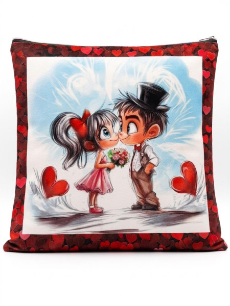 Designový sametový povlak na polštář „První polibek“ – jemný velur (43 x 43 cm) (1)