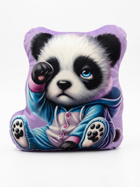 3D tvarovaný polštář „Panda v  Overalu“ – hebký velur, výška 35 cm (1)