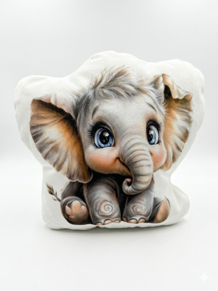 3D tvarovaný polštářek „Sloník pro štěstí“ – hebký velur, výška 26 cm (1)