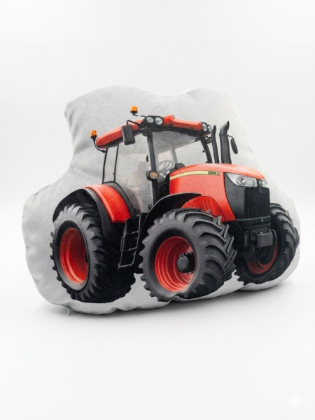 Malý 3D tvarovaný polštářek „Červený Traktor“ – hebký velur, výška 20 cm (1)