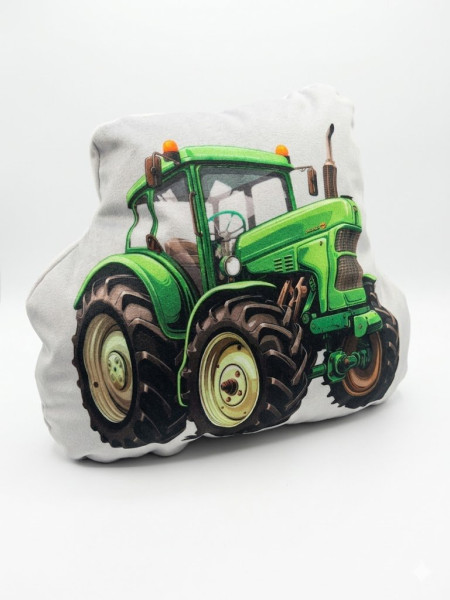 Malý 3D tvarovaný polštářek „Červený Traktor“ – hebký velur, výška 20 cm (1)