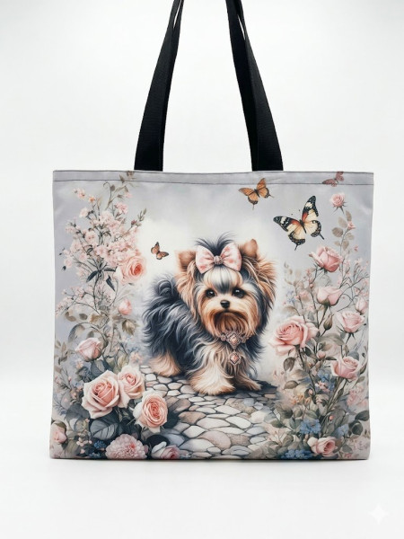 Velká nepromokavá taška „Jorkšírka v Růžích“ – 46x41 cm (1)