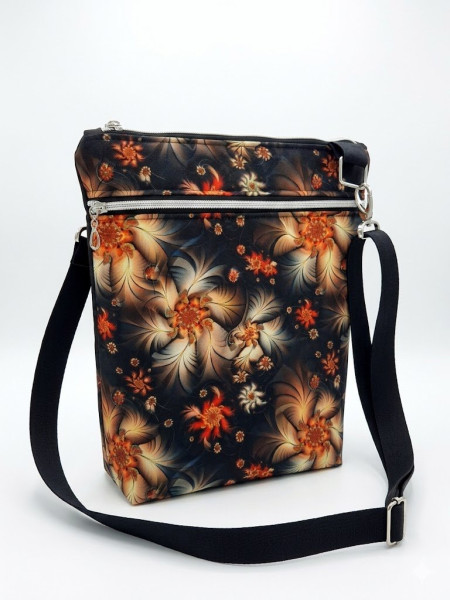 Elegantní crossbody kabelka s fraktálovými květy (kočárkovina) – 33x28 cm (1)