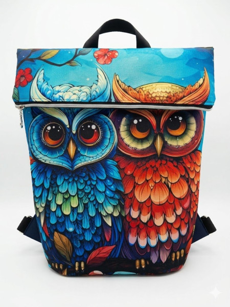 Designový městský batoh se sovami (kočárkovina) – 41x34 cm (1)