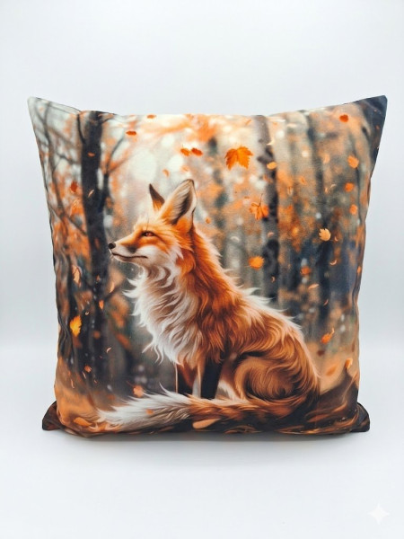Luxusní velurový povlak na polštář Podzimní liška – 40x40 cm (1)