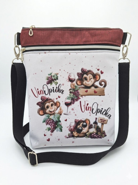 Veselá crossbody kabelka VinOpička (kočárkovina) – 32x27 cm (1)