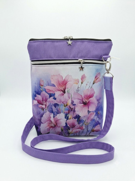 Dámská crossbody kabelka – Akvarelové květiny a hvězdičky (33 × 29 cm) (1)