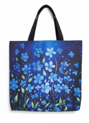 Velká nákupní taška pře rameno - modré kvítky