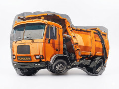 3D tvarovaný polštář „Popelářské auto“ – hebký velur, délka 70 cm