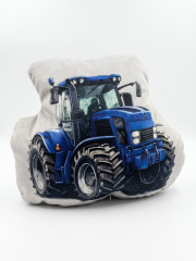 Malý 3D tvarovaný polštářek „Modrý Traktor“ – hebký velur, výška 20 cm