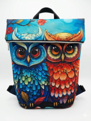 Designový městský batoh se sovami (kočárkovina) – 41x34 cm